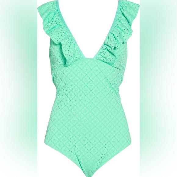 Betsey Johnson Green Swim Coverup with Ruffles - Picture 1 of 16
